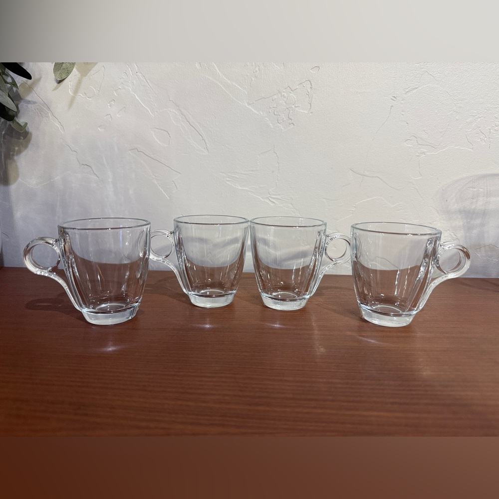Set of 4 Clear Art Deco Glass Espresso Cups NICE Sturdy Mint Condition